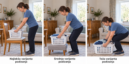 varijante podizanja stvari kada vas bole leđa, žena podiže košaru sa rubljem